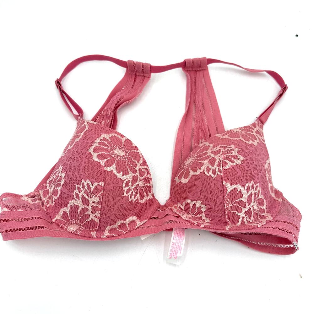 Victoria's Secret Pink Floral Lace Lightly Lined Halter Bra Size 32B